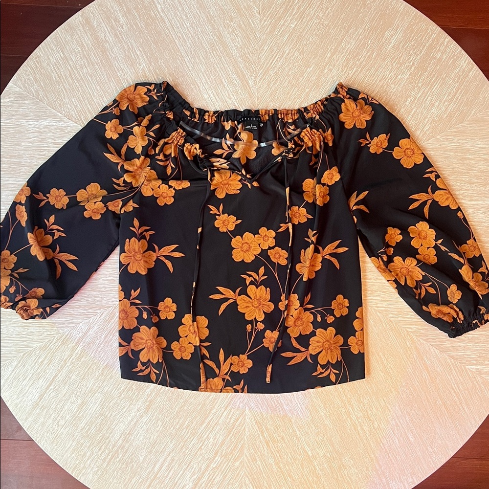 Sanctuary Floral Peasant Blouse in Black and Rust